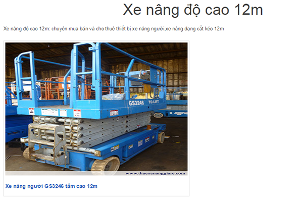 Cho thuê xe nâng người 12m, xe nâng thang 12m